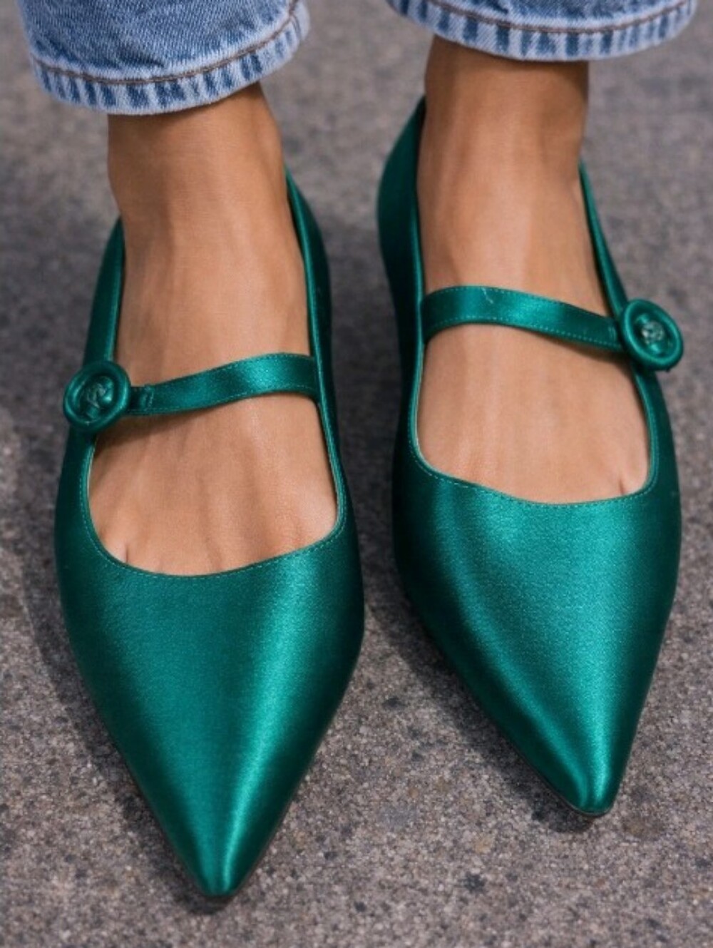 J. Crew Emerald Satin Pointed-Toe Mary Jane Flats. Size 10.5  NWOT